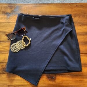 Black Faux Wrap Mini Skirt